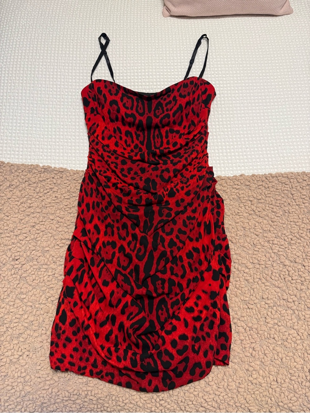 Dolce & Gabbana Red and Black Leopard Slip Dress